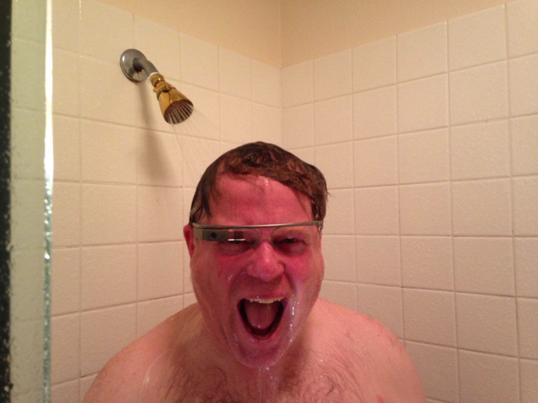 Scoble in the shower, with Google Glass